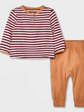 Cat & Jack Baby Boys' 2pc Striped Ribbed Top & Bottom Set - Brown 3/6 Month.